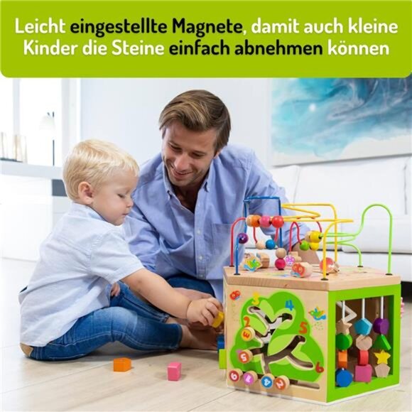 Garden Activity Cube. Wood Shape & Color Sorter, Bead Maze & Counting Baby Toy - Picture 5 of 7